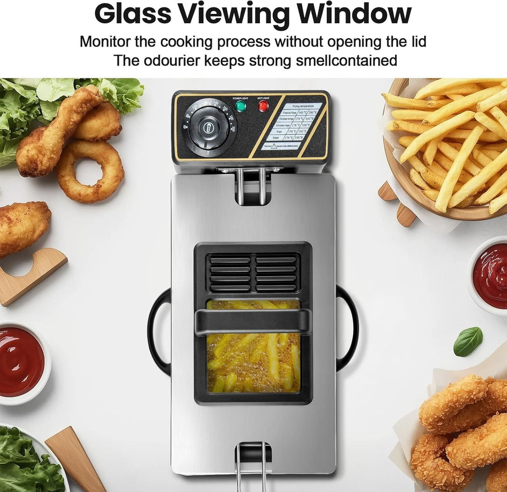 10L Deep Fat Fryer 2500W Stainless Steel Adjustable Temp Basket Lid
