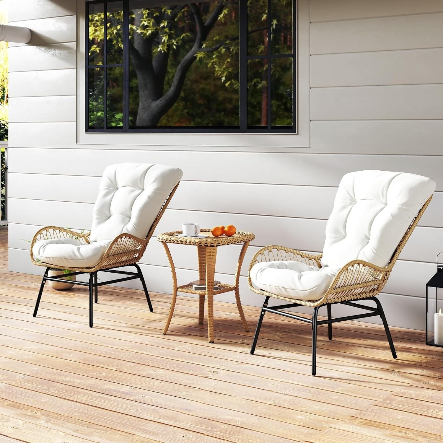 Luxury Rattan Garden Armchair Plush Cushion Lounge Chair Patio Balcony