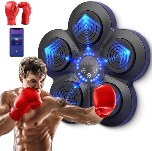 Music Boxing Machine Bluetooth LED Wall Pad Training Set Blue Lights Black