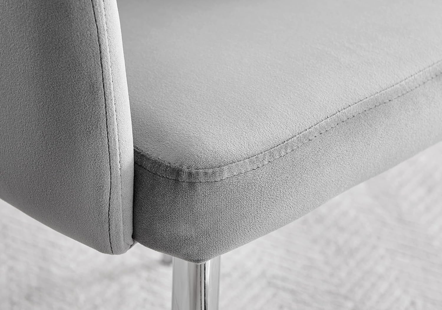 Grey Velvet Dining Chairs Set of 2 High Arm Chrome Legs