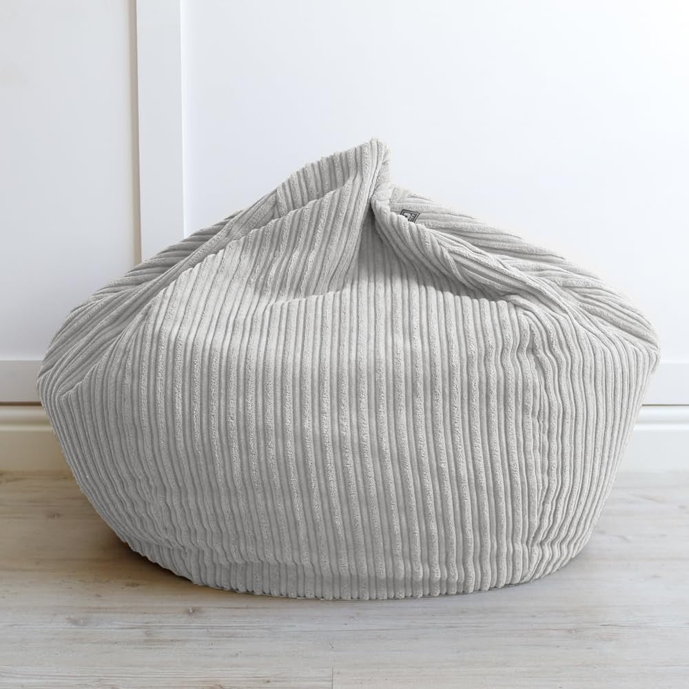 Kids Corduroy Bean Bag Chair Grey Mini Slouch Seat 60x80cm Washable