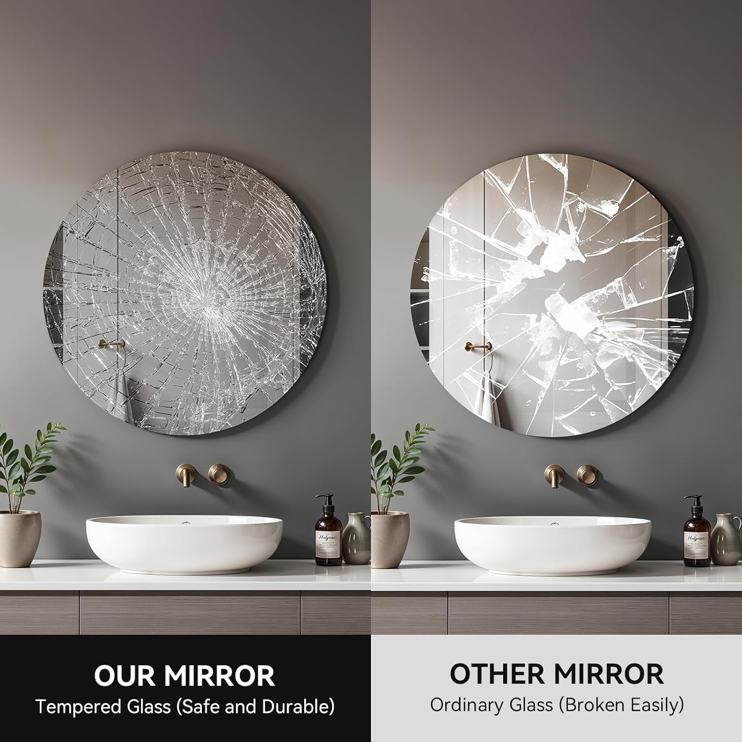LED Round Bathroom Mirror 50cm Wall Mounted Anti-Fog Light Touch Sensor