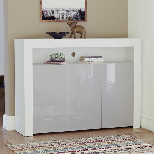 Modern White & Grey LED Sideboard 3 Doors 3 Drawers RGB Lighting Storage Cabinet