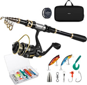 Telescopic Fishing Rod Spinning Reel Combo Kit with Lures Bag Carbon 1.8M