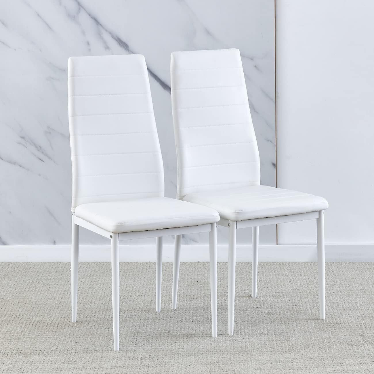 3 Piece Marble Dining Table Set with 2 White PU Chairs for Small Spaces