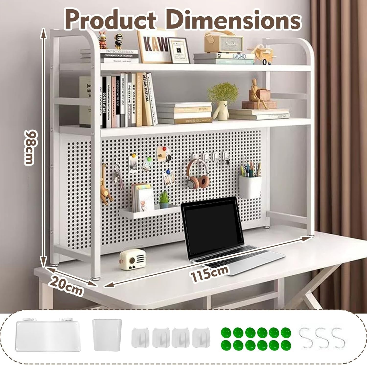 2-Tier Desktop Shelf with Pegboard Space-Saving Metal Storage Rack