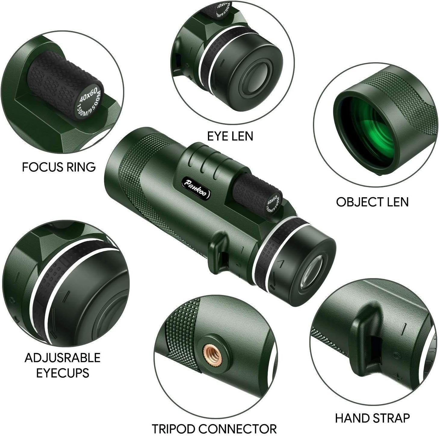 40x60 HD Monocular Telescope Green with Tripod Smartphone Adapter
