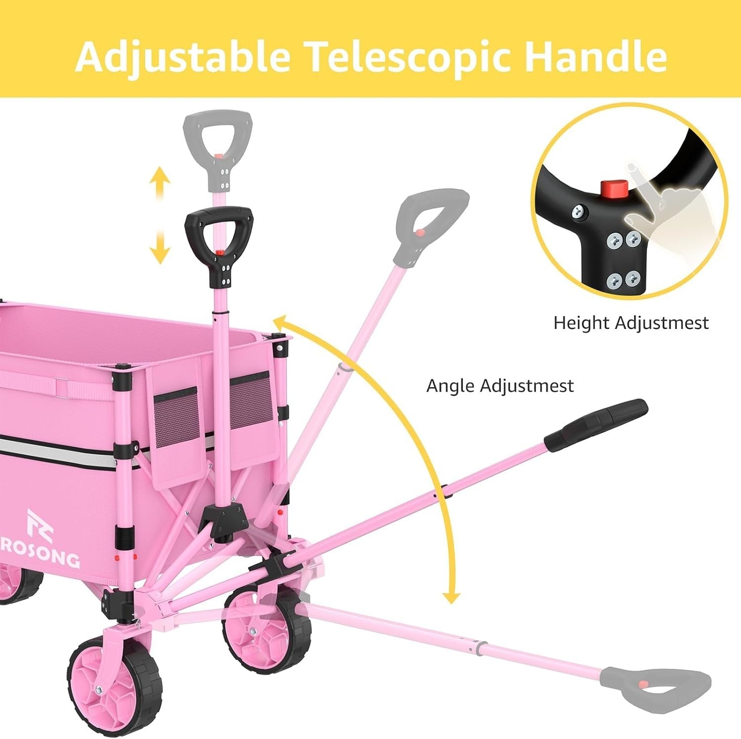 Collapsible Folding Wagon Cart Heavy Duty Utility Trolley with Wheels 120L Pink