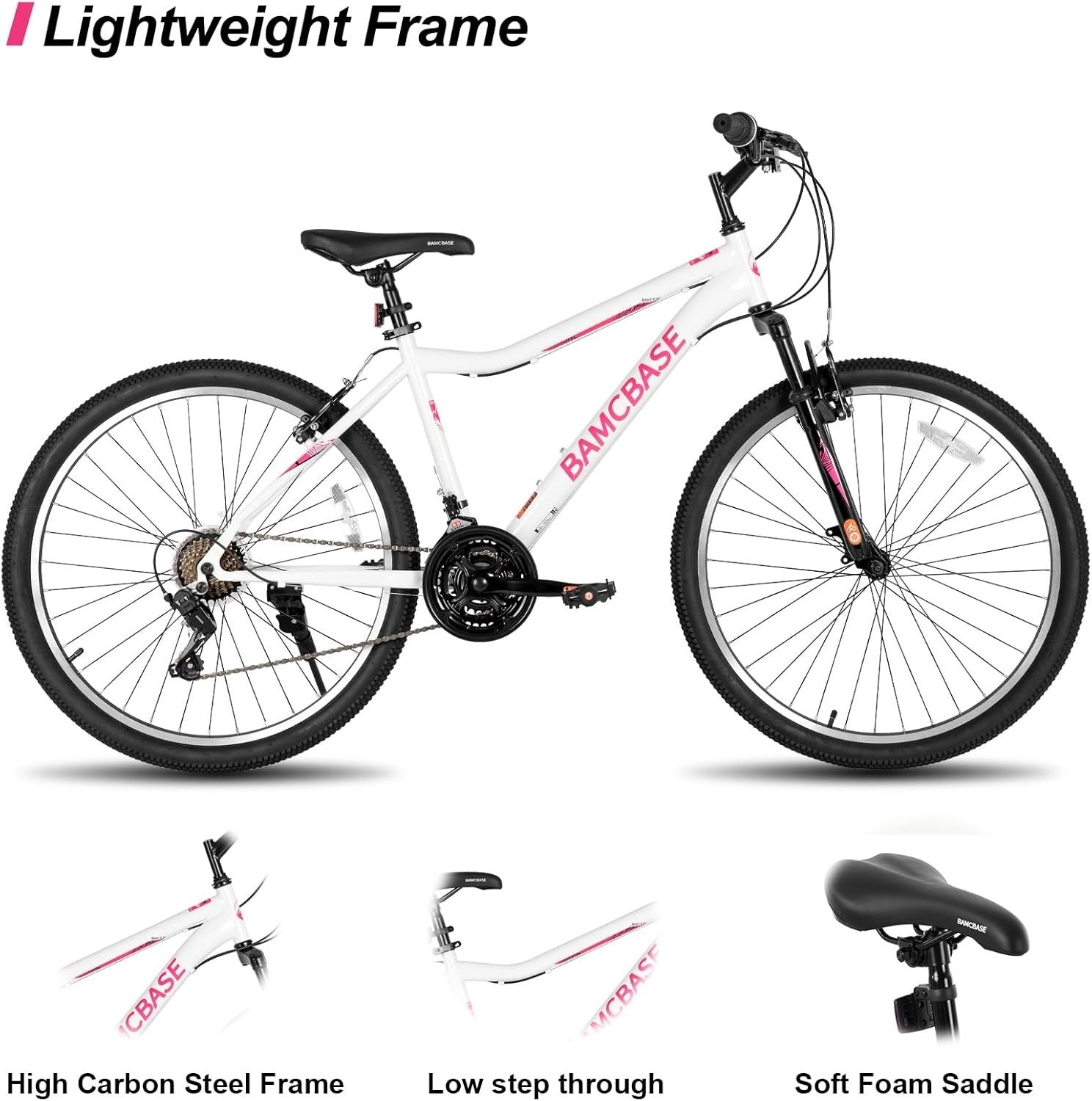 26" Mountain Bike 21-Speed Dual V-Brakes Suspension Fork Durable MTB Adult