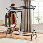 Heavy Duty 5ft Clothes Rail with Wheels & Shelf Black