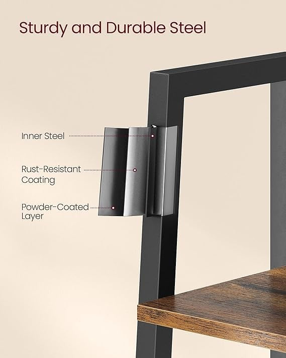 5-Tier Narrow Ladder Shelf Rustic Brown Industrial Tall Bookcase Storage Unit
