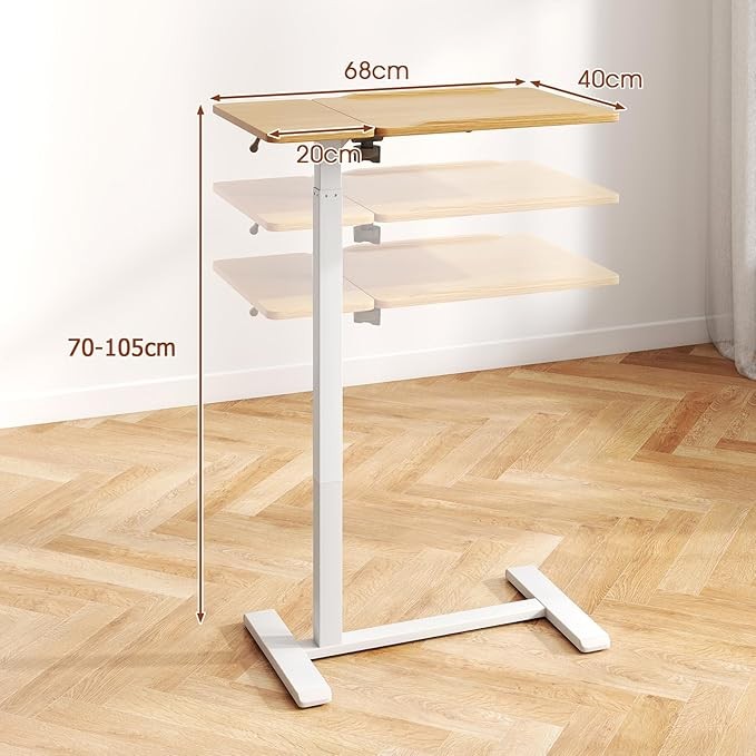 Mobile Laptop Table Height Adjustable C Shaped Desk with Wheels Natural 68x40cm