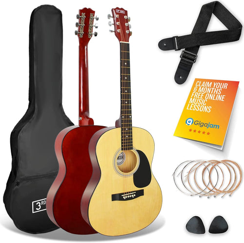 Full Size 4/4 Acoustic Guitar Starter Pack Steel String Natural