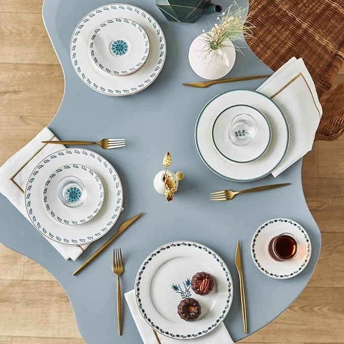 18pc Dessert Plates Bowls Set Porcelain Glass Tableware Service for 6