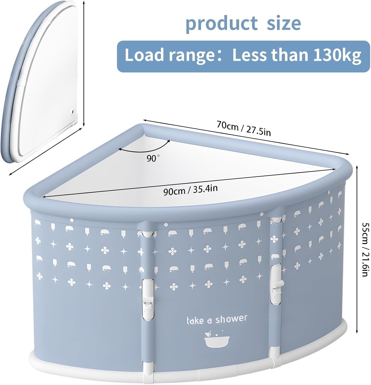 Fan-Shaped Foldable Adult Bathtub Portable Space-Saving Corner Tub Grey