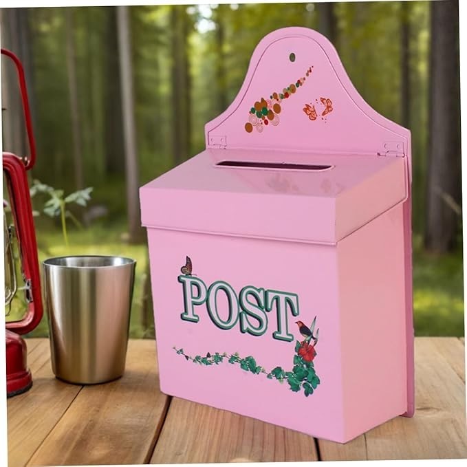 Rustic Wall-Mount Mailbox Pink Metal Vintage Outdoor Post Box Large Secure Lock