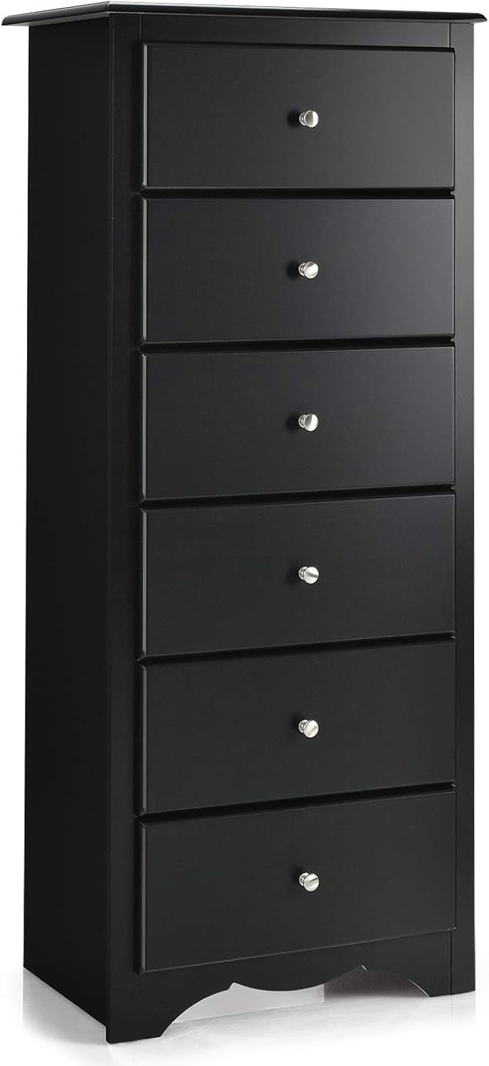 6-Drawer Tall Wooden Dresser Cabinet for Bedroom, Hallway & Living Room