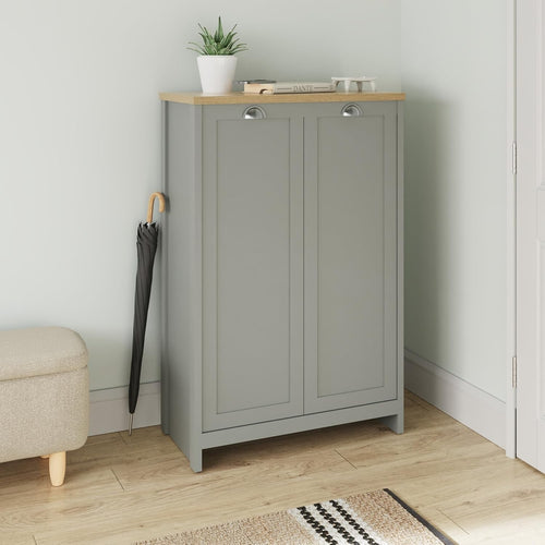 Grey 2 Door Shoe Storage Cabinet with Adjustable Shelves – Slim & Stylish