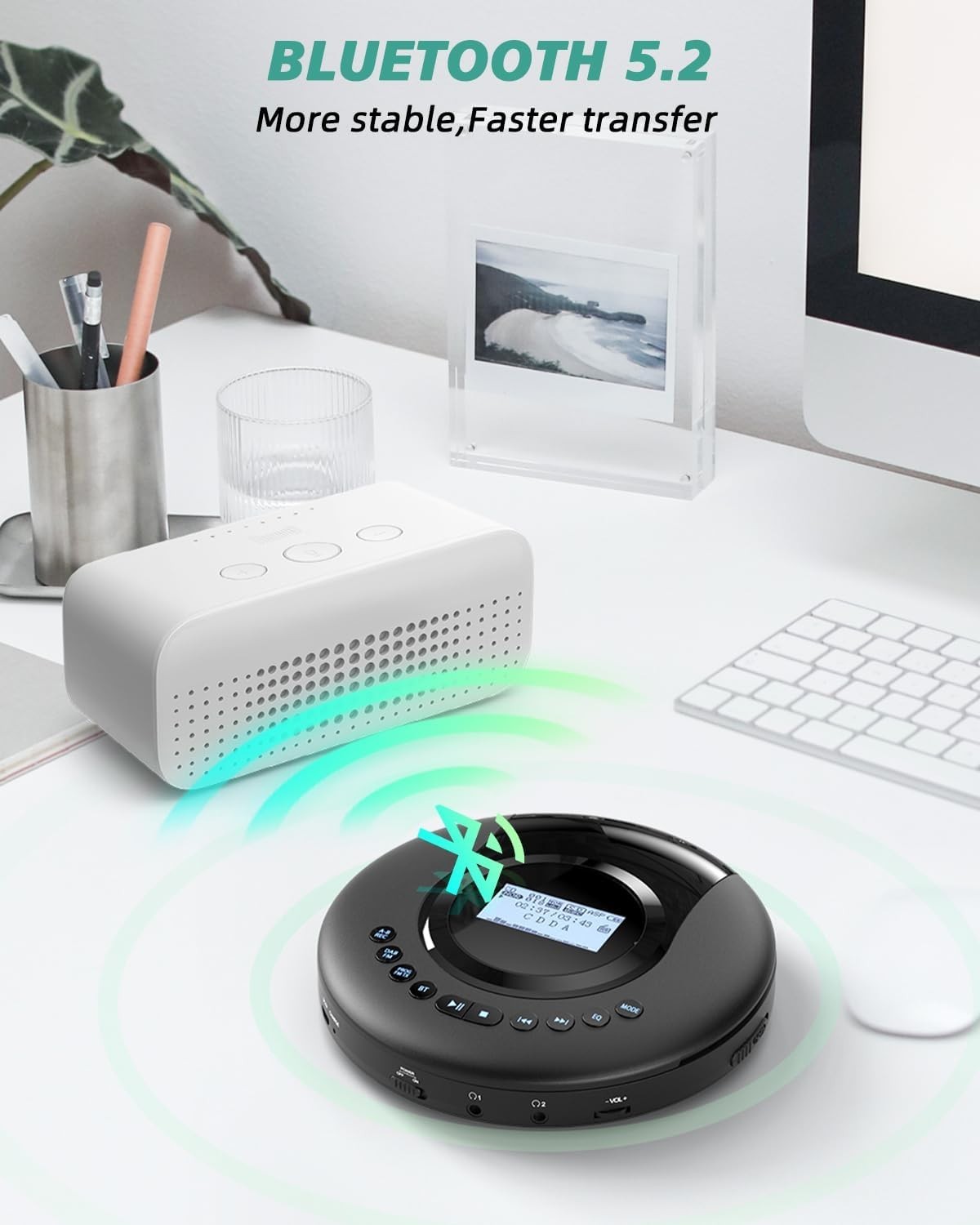 Portable CD Player DAB+ FM Bluetooth 5.2 Discman 2000mAh Rechargeable