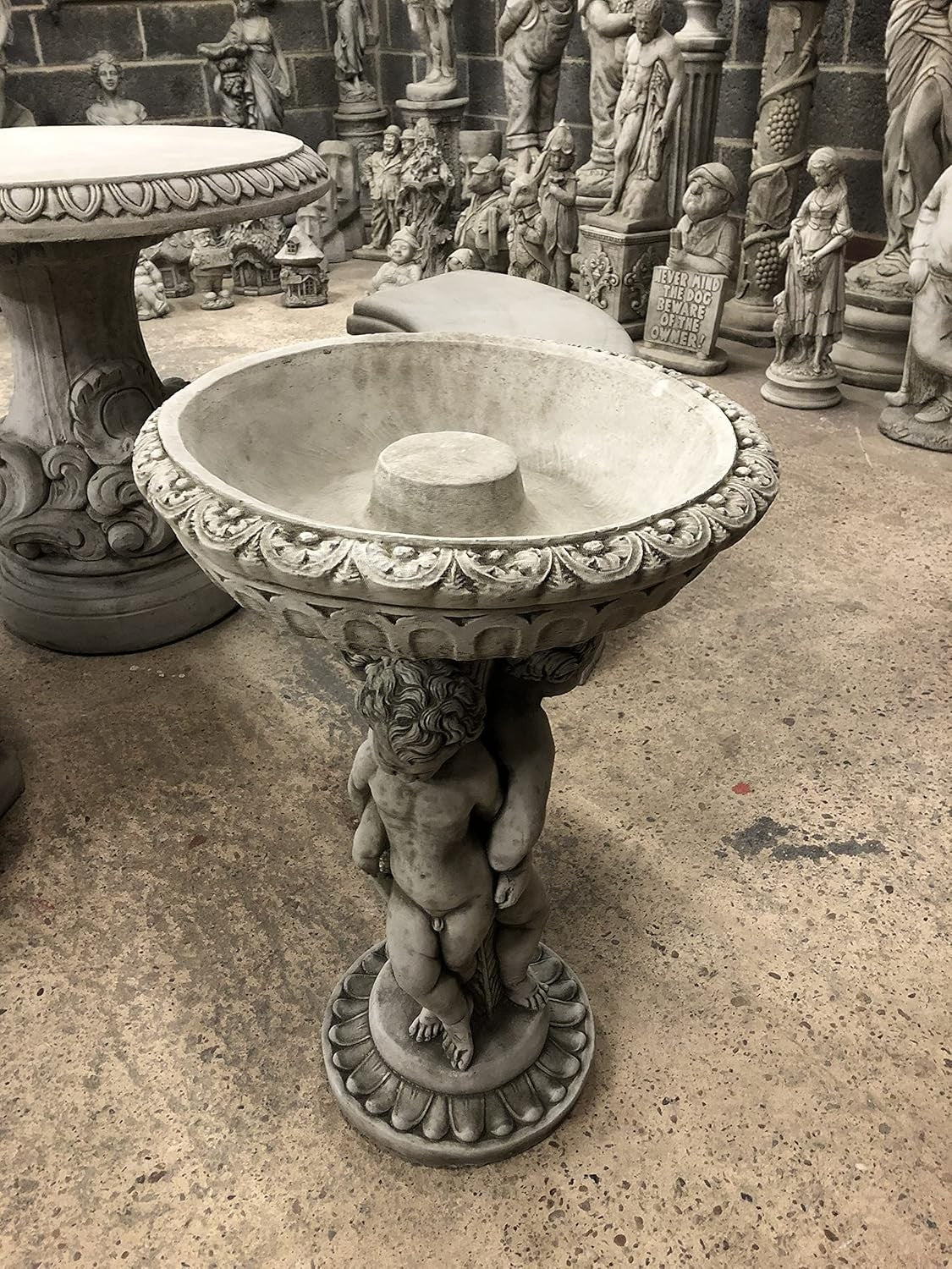 Three Cherub Concrete Stone Bird Bath 82cm Heavy Garden Ornament