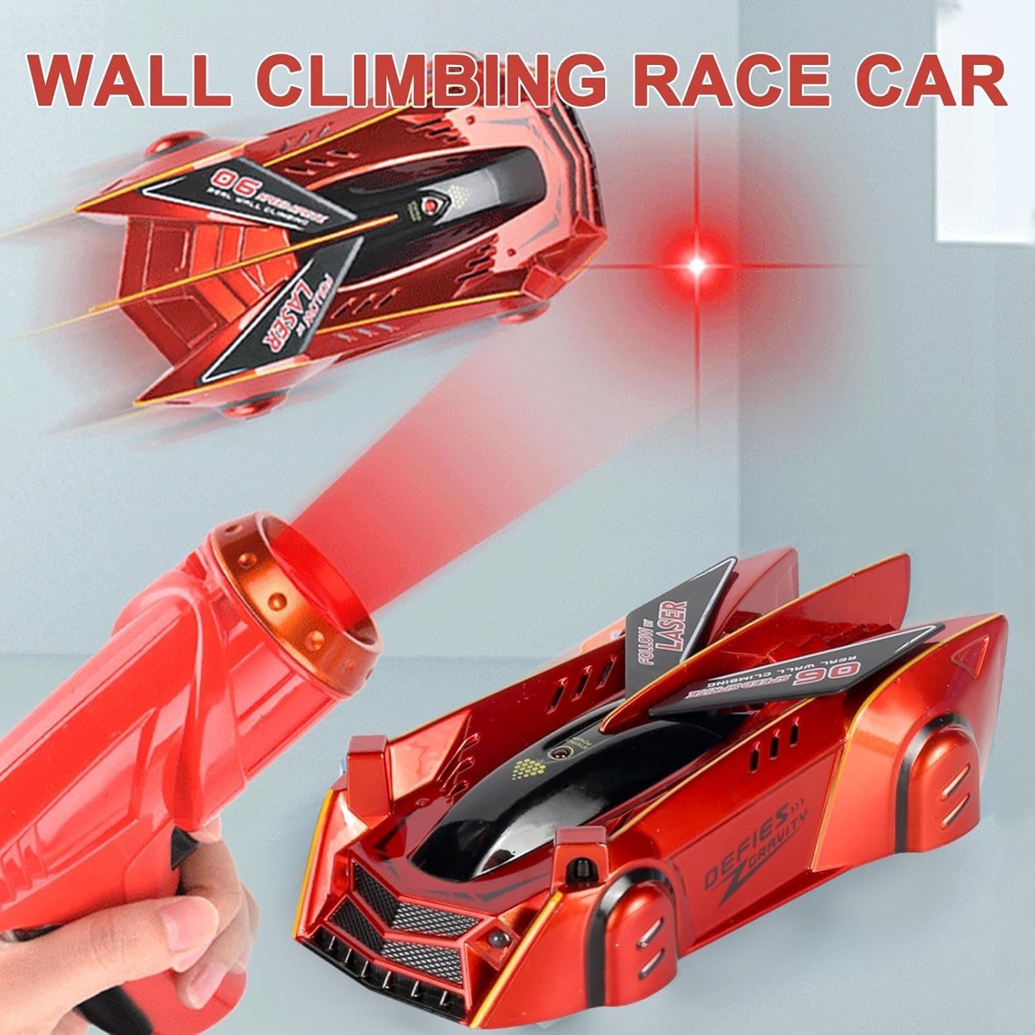 Red Wall Climbing RC Car – Laser Remote Control Stunt Toy for Kids & Teens