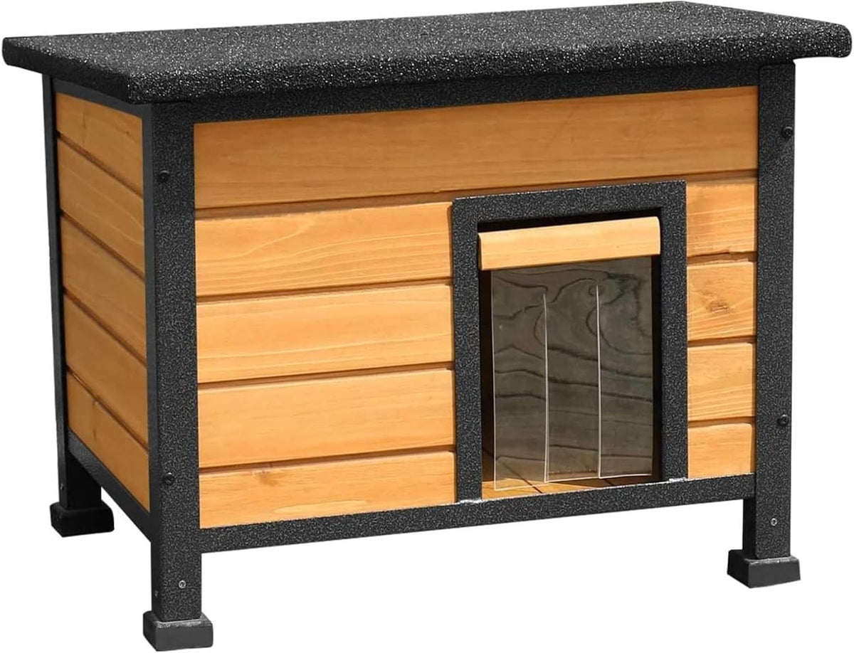 Weatherproof Wooden Cat House with Iron Frame & Waterproof Roof 57x45x43cm