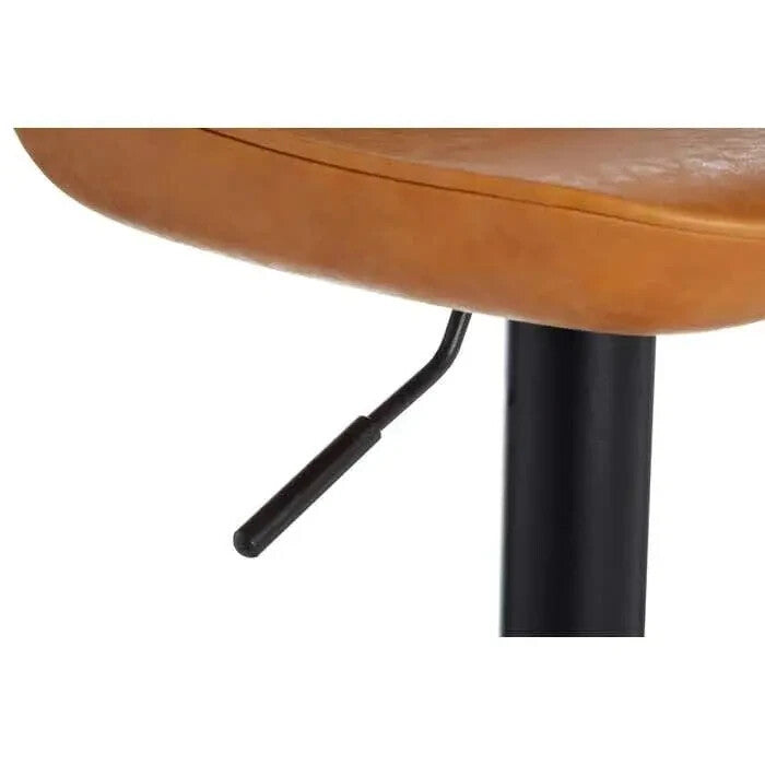 Set of 2 Brown Bar Stools Adjustable PU Leather Swivel Black Metal Base