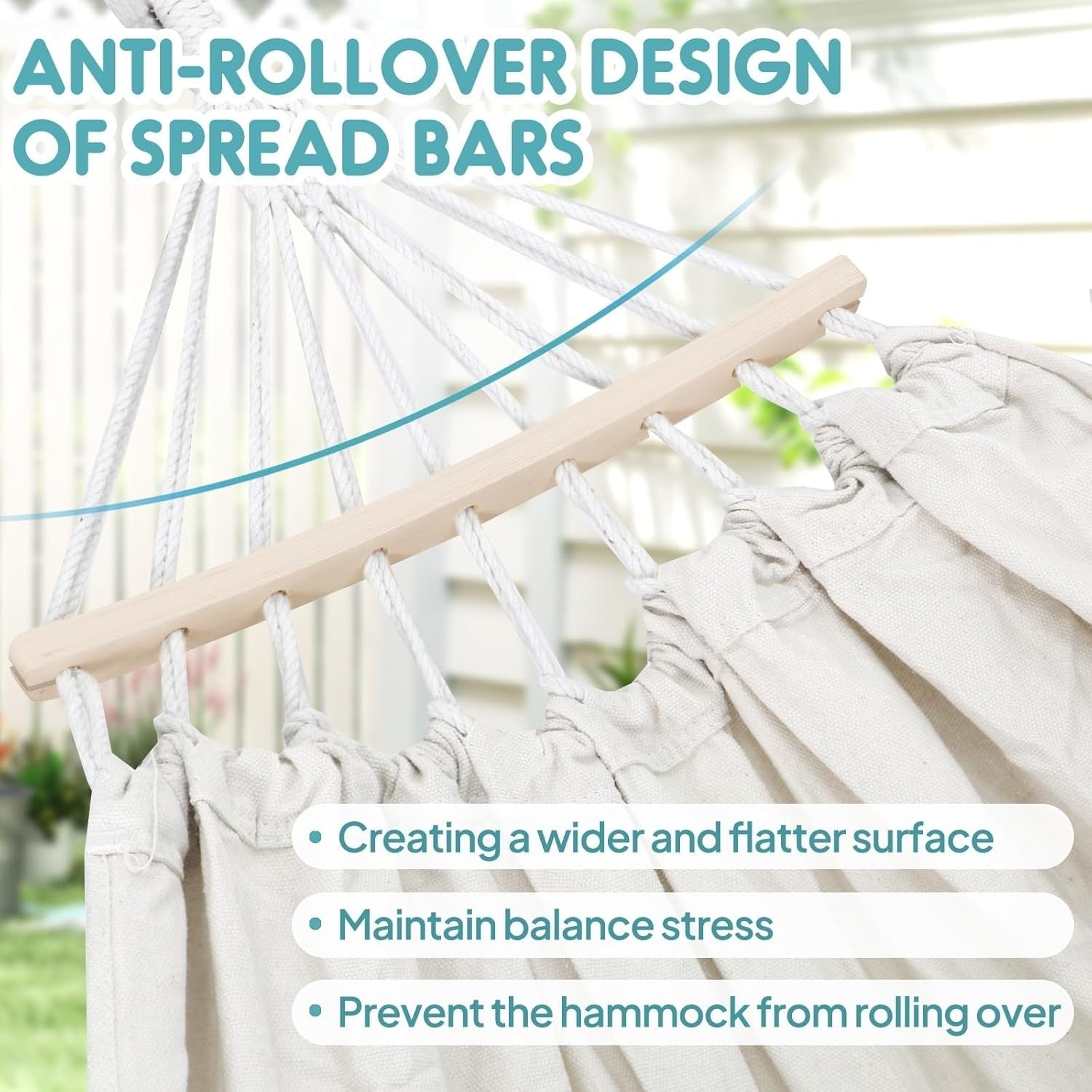 Outdoor Cotton Hammock with Spreader Bars & Tree Straps – Portable - White