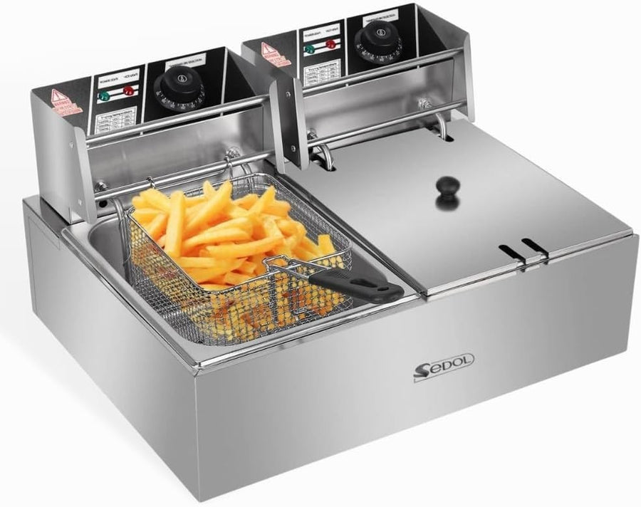 Commercial Electric Deep Fryer 12L Double Tank 2500W Stainless Steel
