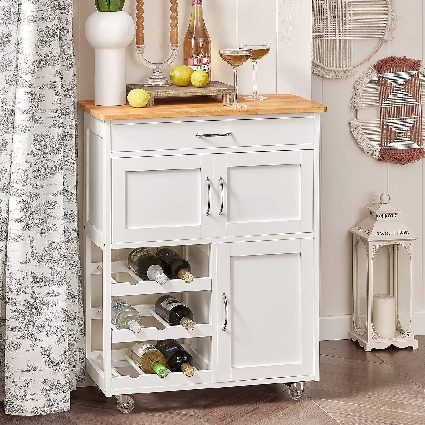 Small Kitchen Island Cart 67cm Wine Rack Wheels