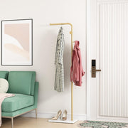 Gold Metal Coat Rack with White Base Freestanding 3 Hooks Modern Entryway Stand