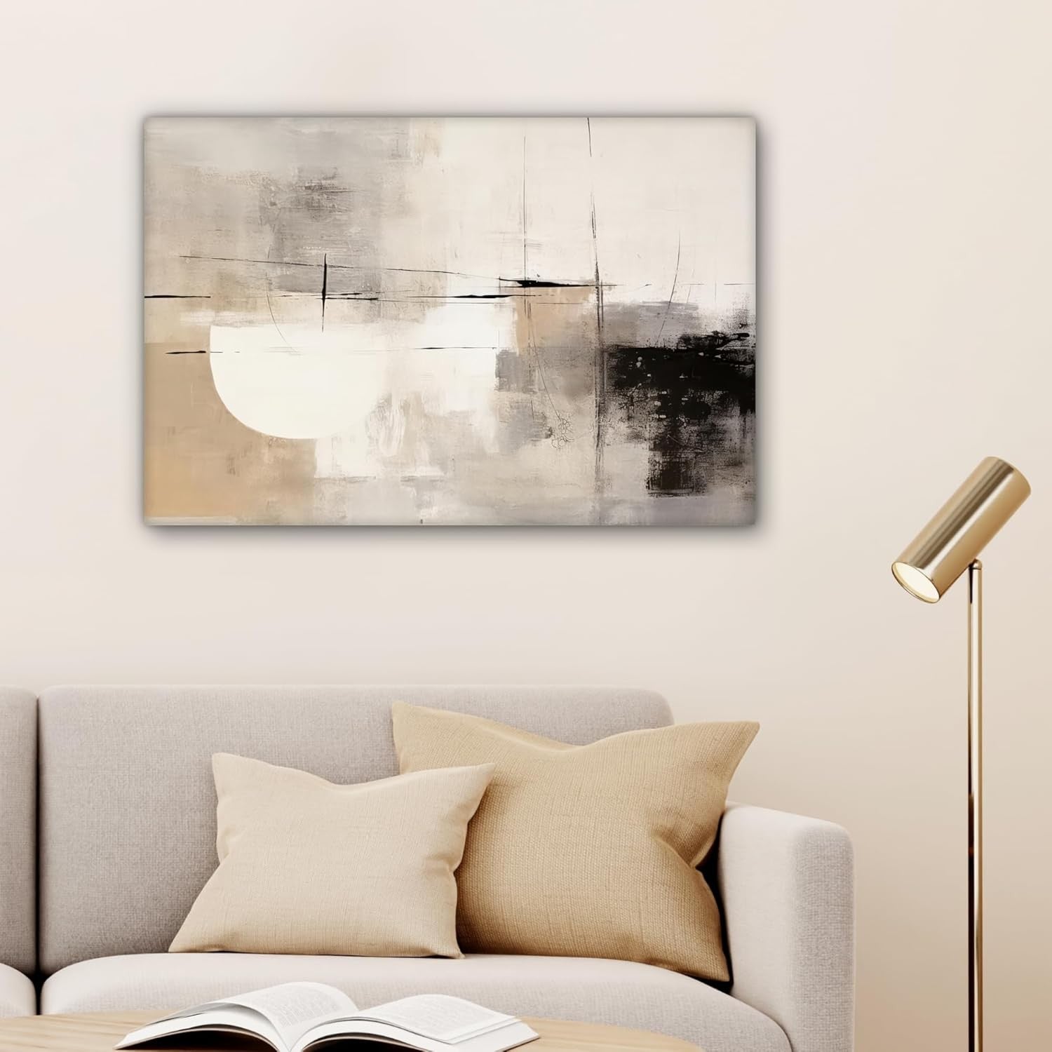 Abstract Grey Canvas Wall Art 60x40cm Framed Modern