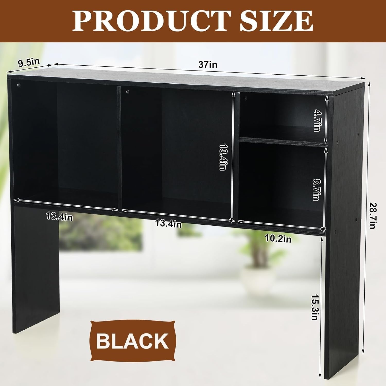 Desk Hutch Bookshelf Organizer 2-Tier Monitor Stand Storage Rack Black