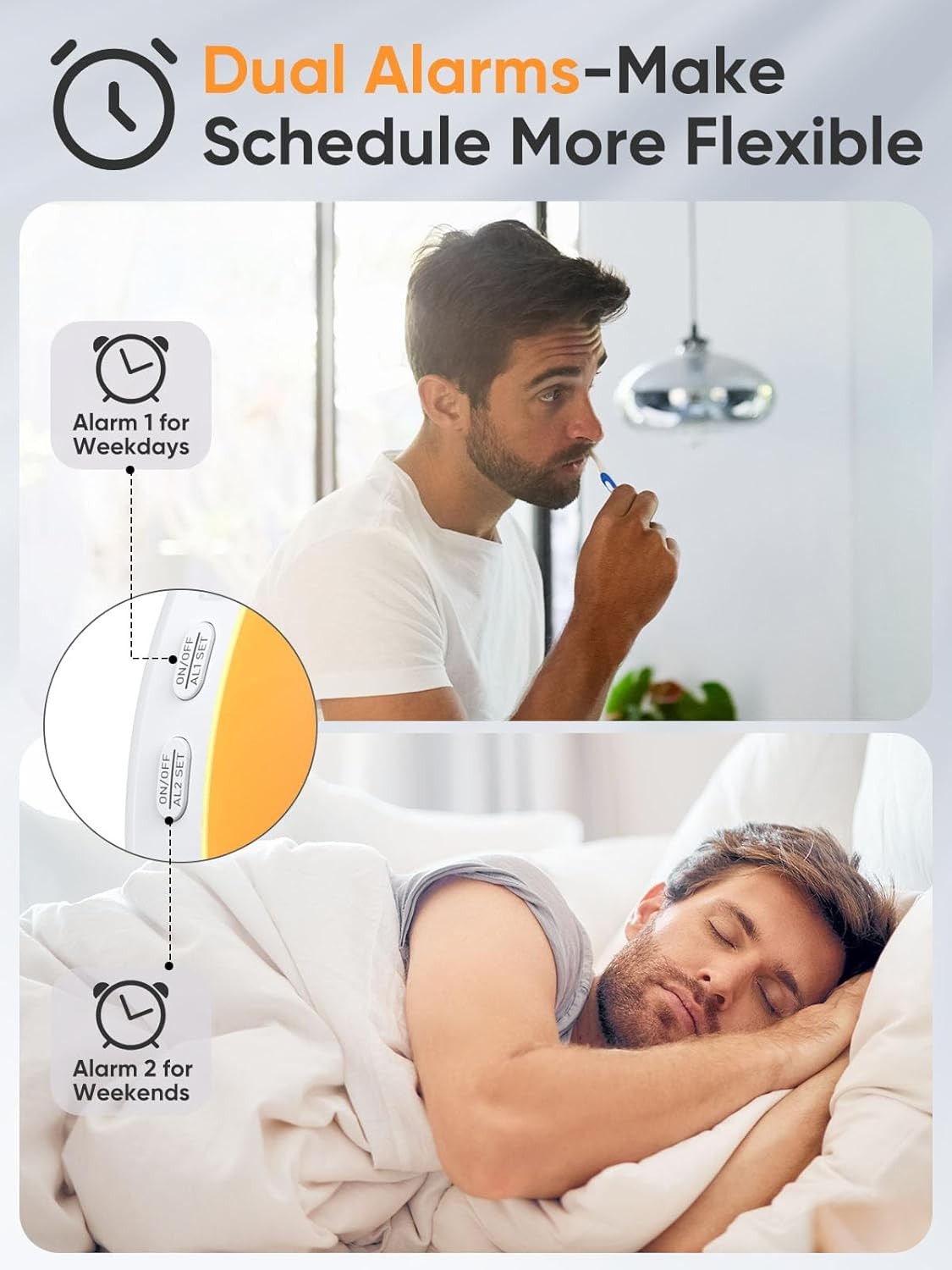 Sunrise Wake Up Light Alarm Clock White Noise Night Lamp Dual Alarm