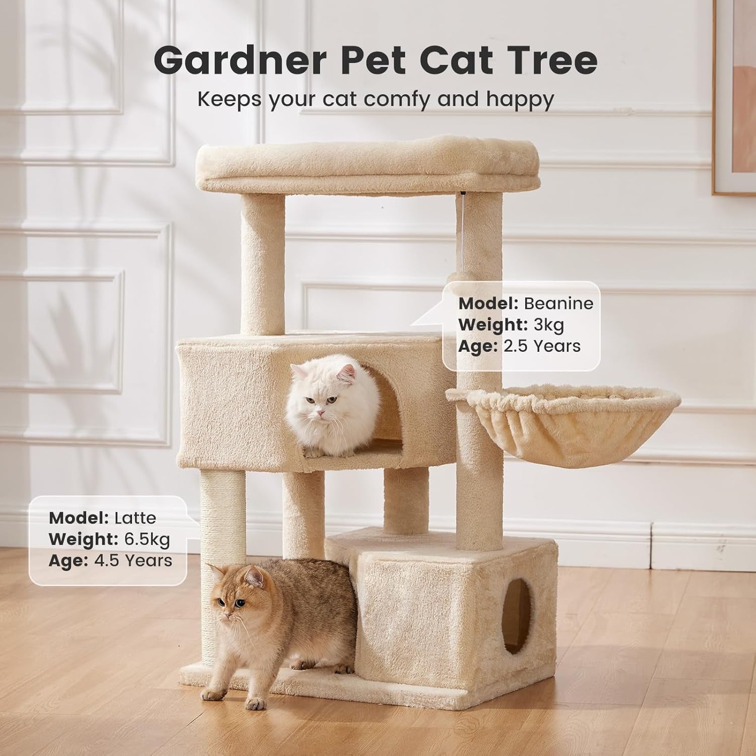 Cat Tree Tower 105cm 4 Level Scratching Post Condo Hammock Centre
