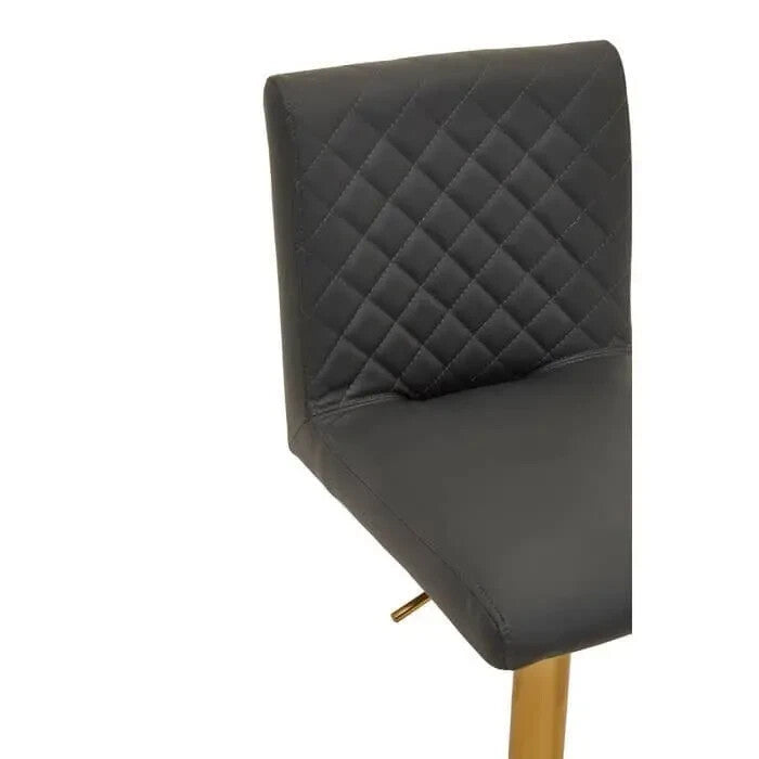 Grey PU Leather Bar Stool Gold Base Swivel Chair Tufted Back Counter Seat