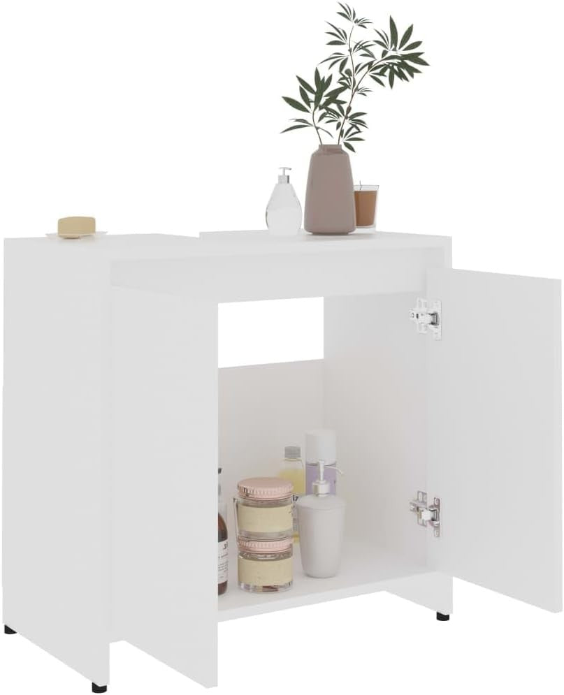 Modern White Bathroom Sink Cabinet – 2 Door Under Sink Storage Unit 60x61cm