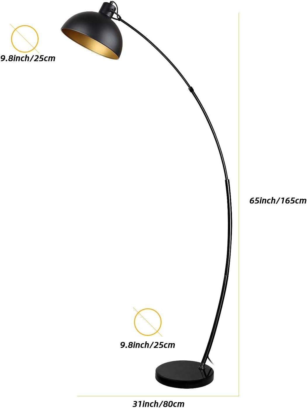 Adjustable Vintage Arc Floor Lamp | Black-Gold Metal Shade | Reading & Living