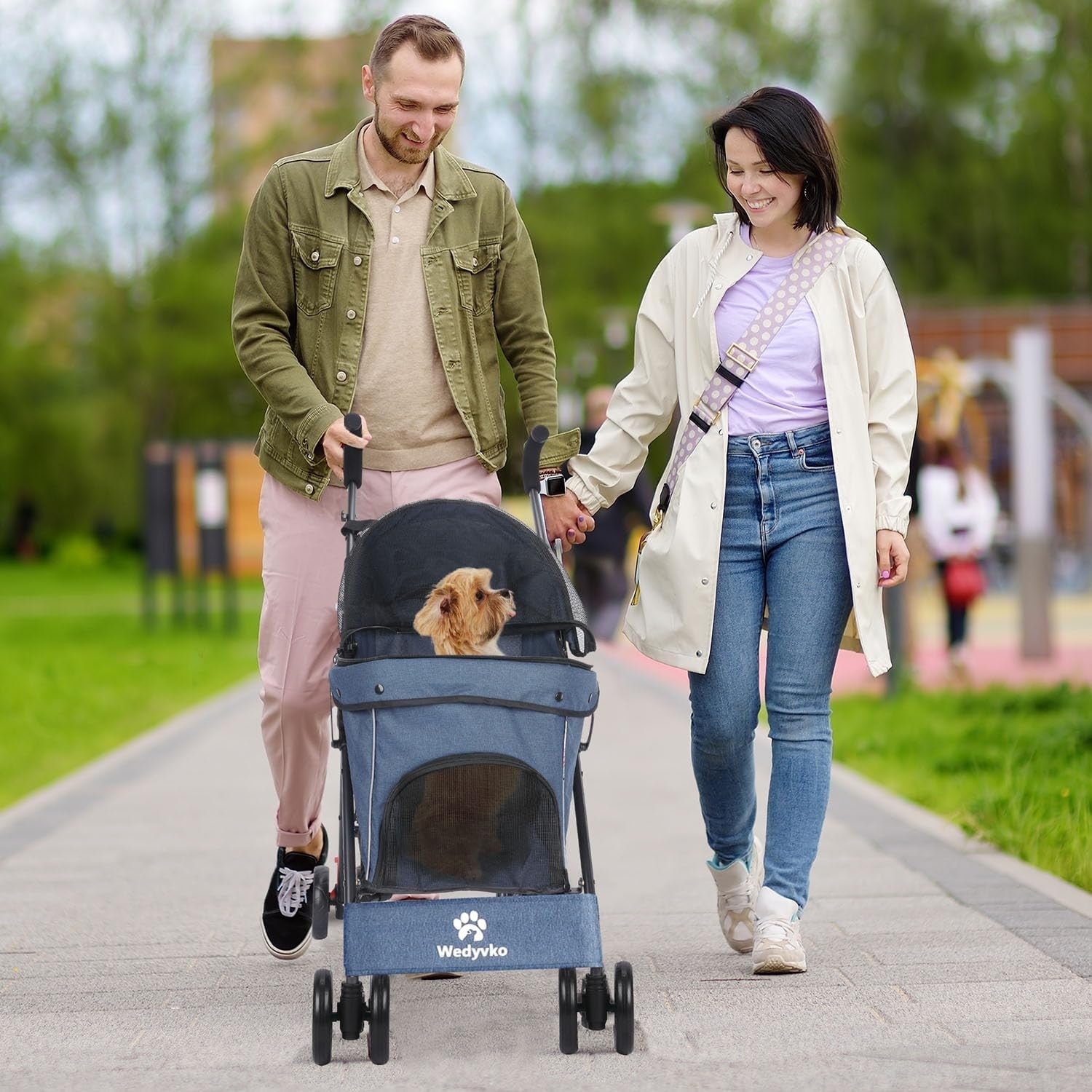 3 in 1 Pet Stroller Folding Dog Cat Pushchair 4 Wheel Travel Pram Navy