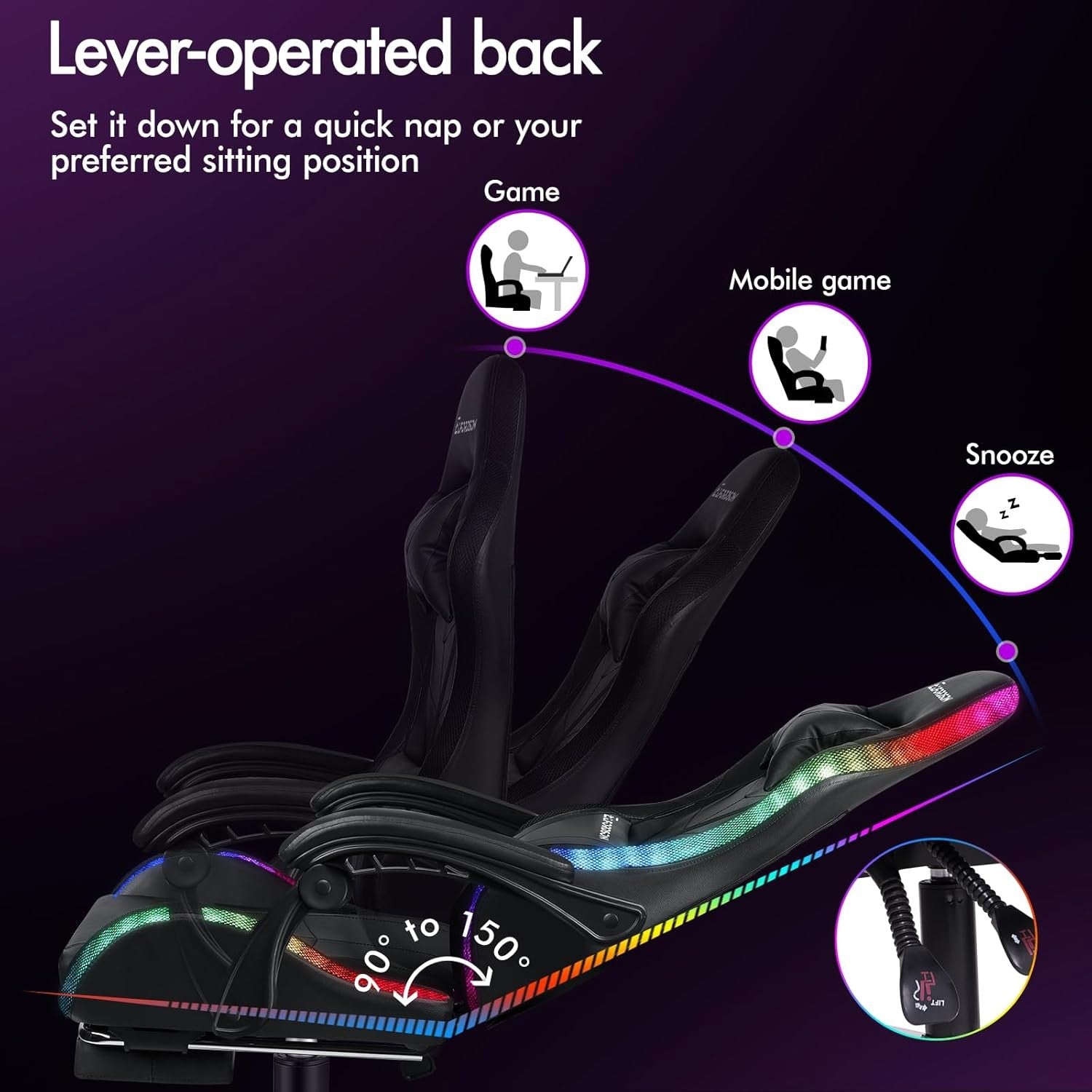 LED Gaming Chair Massage RGB Recliner with Footrest PU Leather