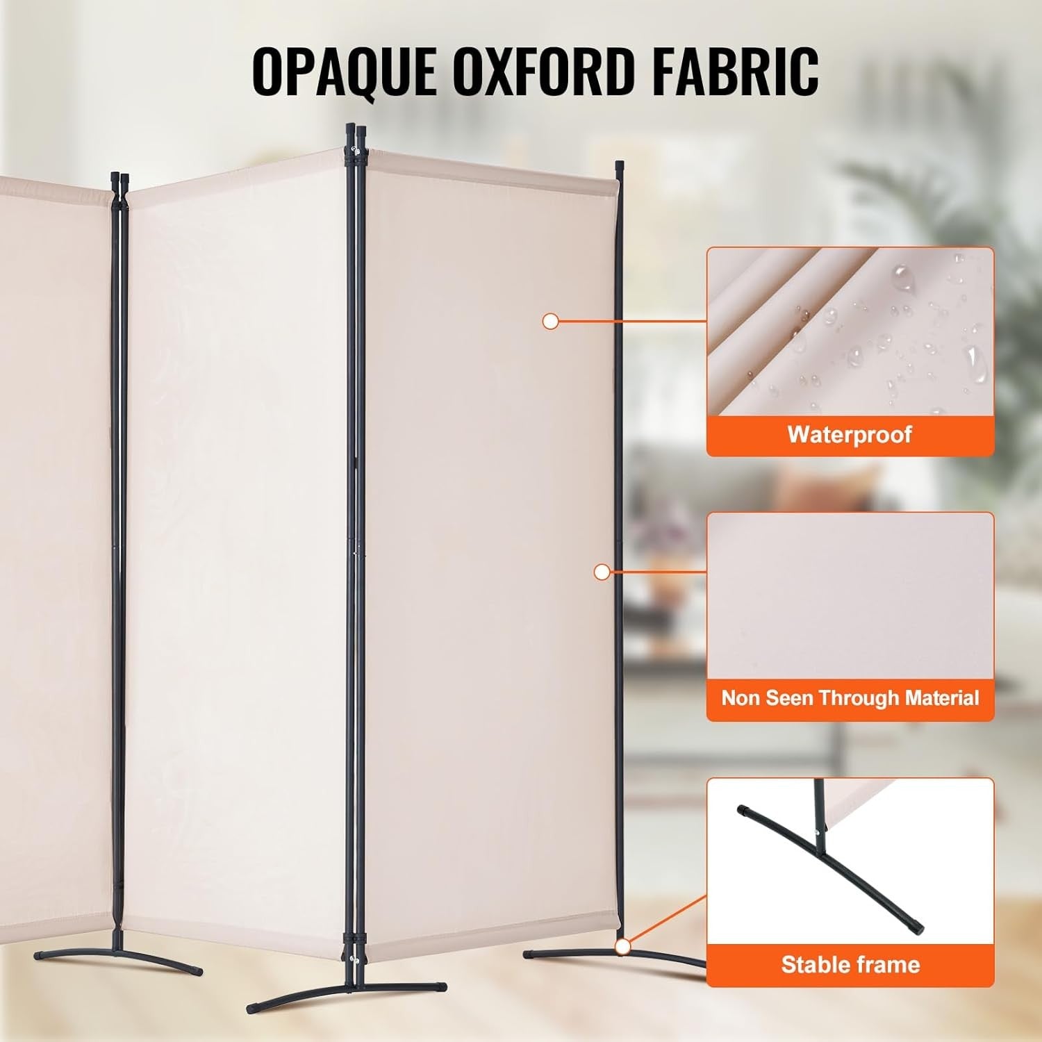 3 Panel Beige Folding Room Divider Privacy Screen Partition 260x184cm