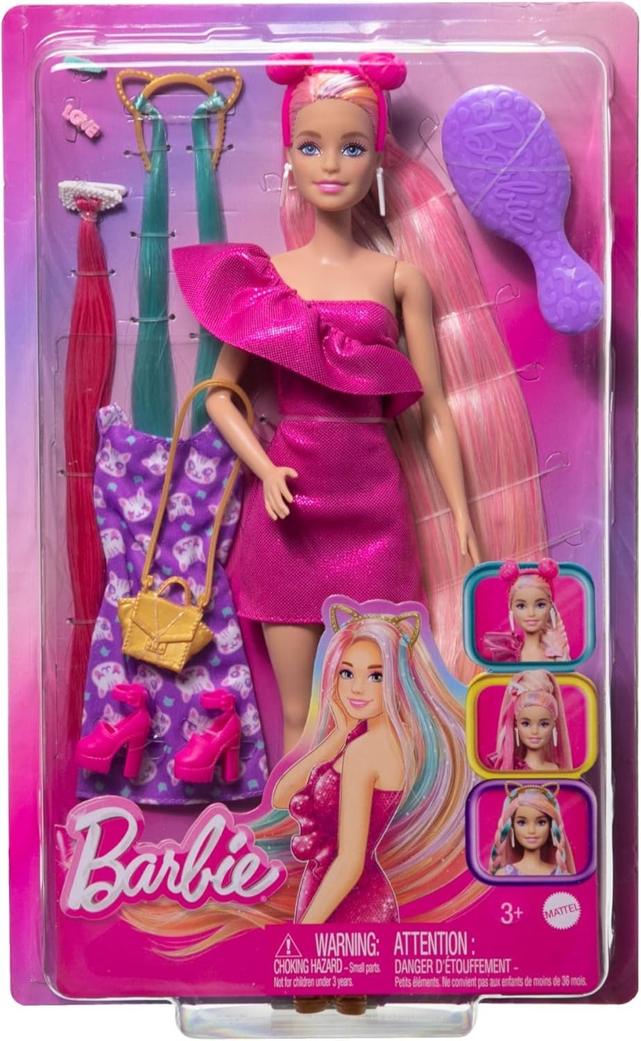 Fashion Doll Extra Long Color Streak Hair Styling Clothes Accessories