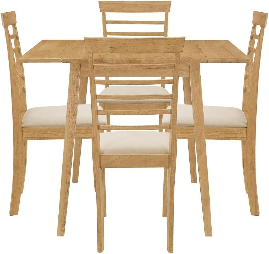 Drop Leaf Dining Table Set with 4 Chairs Light Oak Ladder Back Space Saver