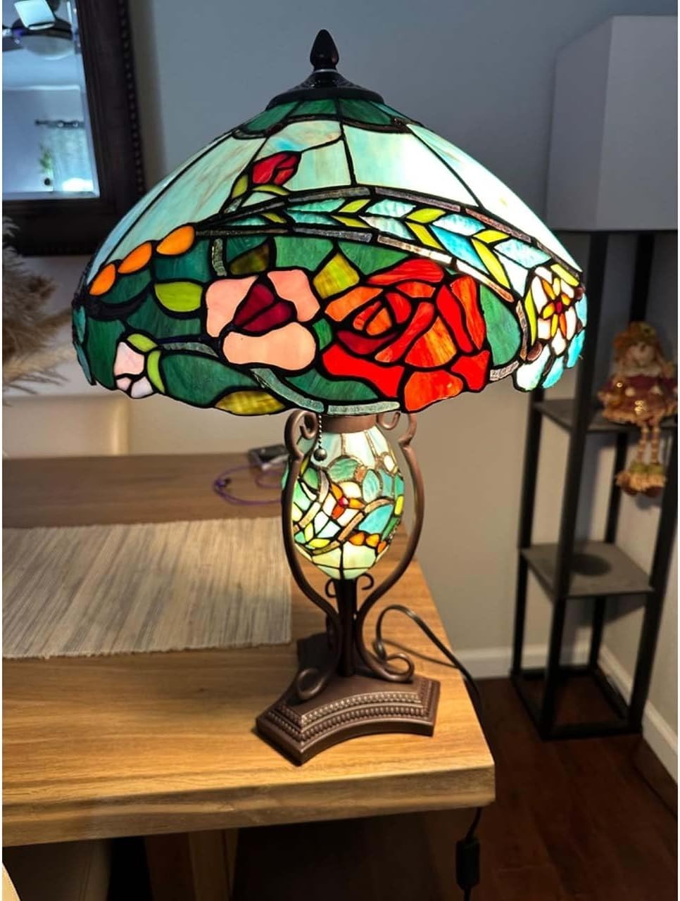 Stained Glass Tiffany Table Lamp Rose Flower Design 61cm High