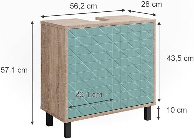 Mint Green Oak Sink Cabinet 56cm Bathroom Vanity Unit with Doors Modern Storage
