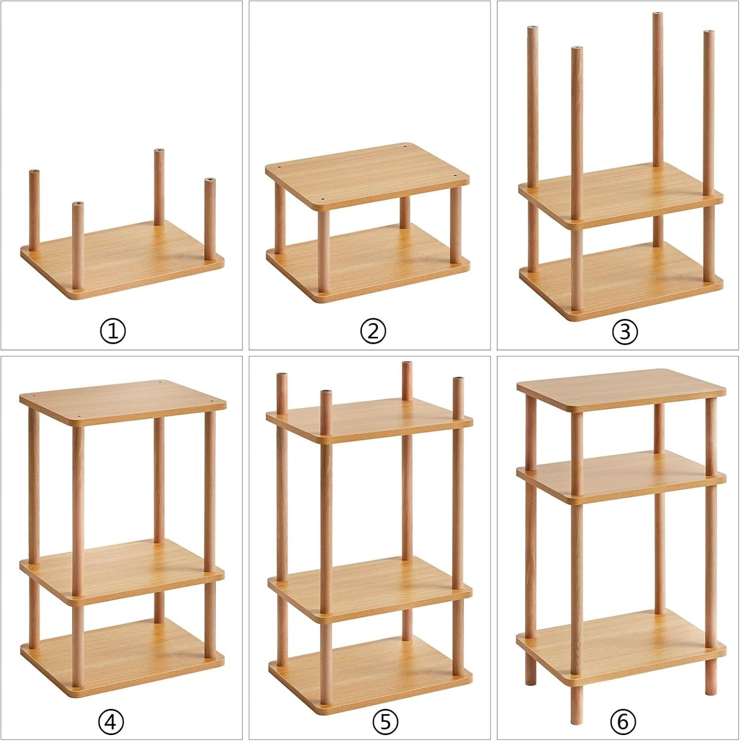 3-Tier Solid Wood Side Table with Storage Shelves - No Assembly Needed