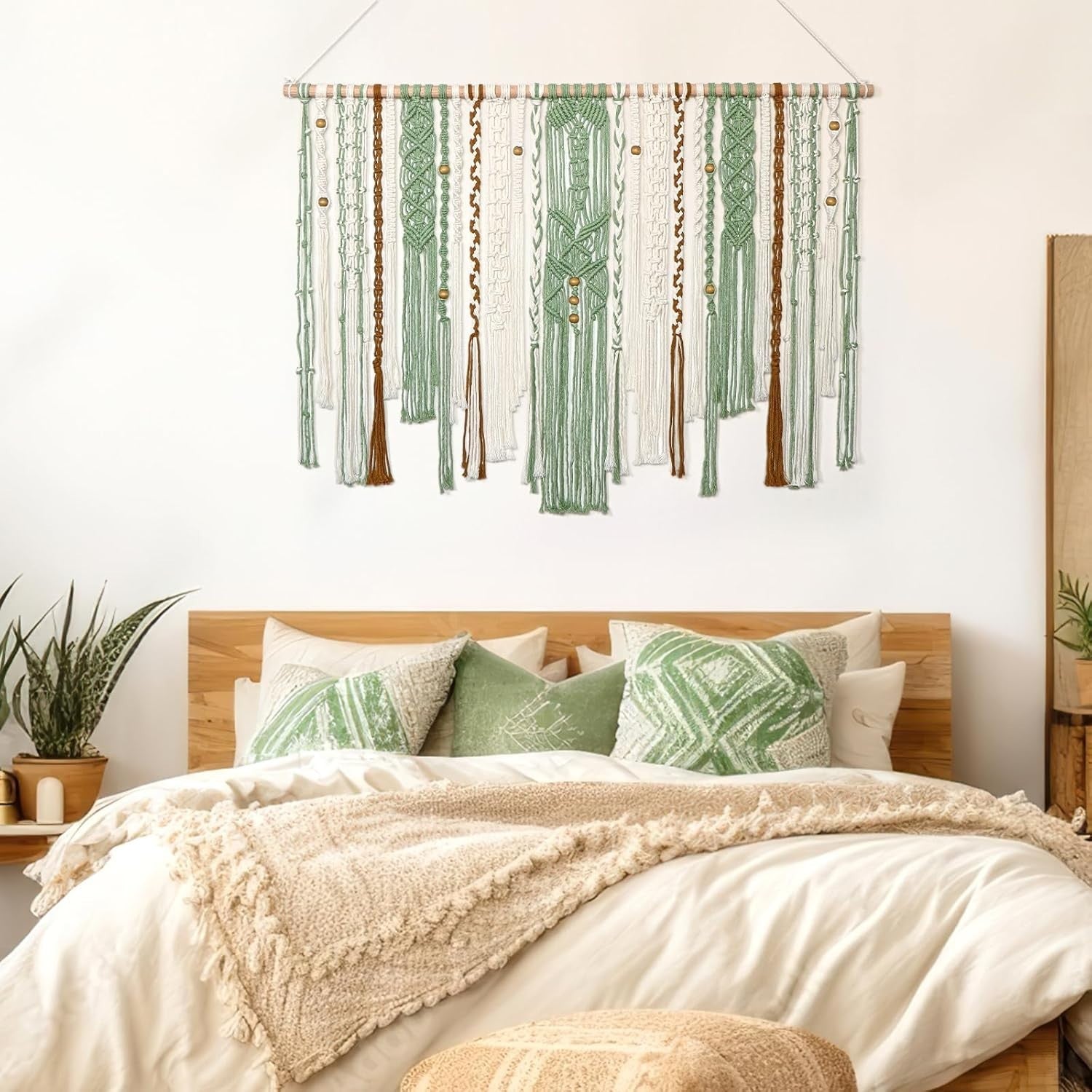 Large Green Macrame Wall Hanging 98x75cm Boho Woven Tapestry
