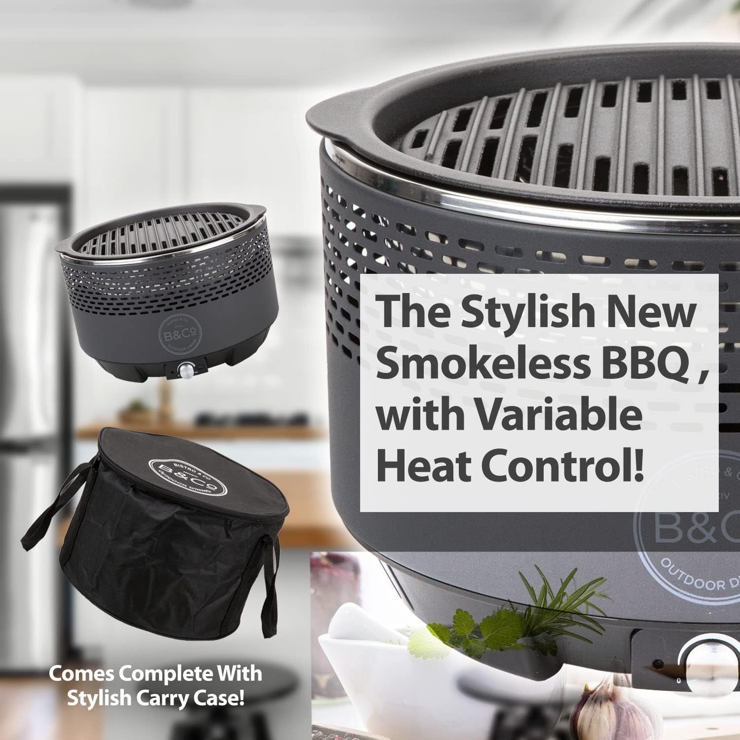 Smokeless Charcoal BBQ Grill Portable Tabletop Fan-Controlled Outdoor Cooking