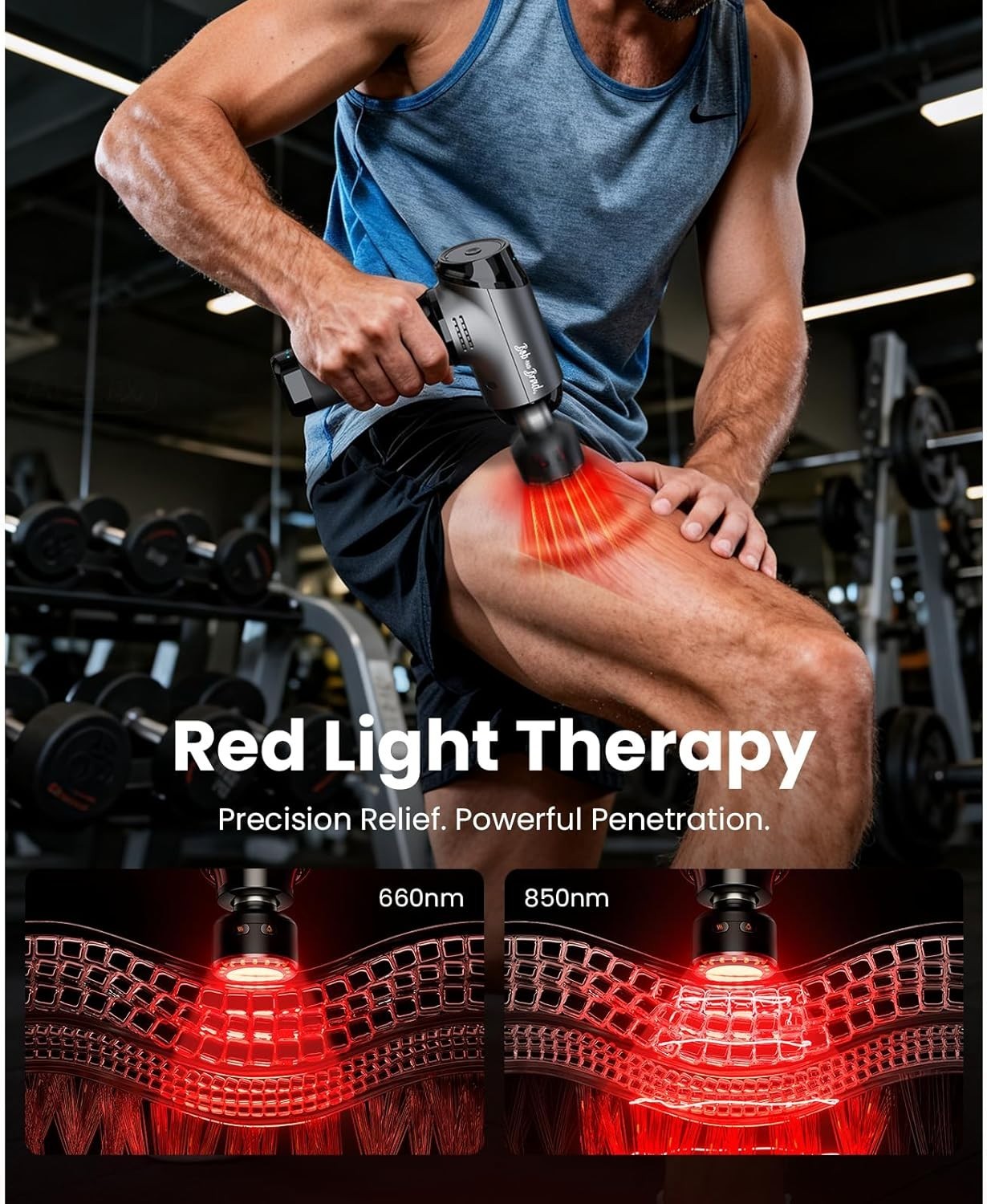 Deep Tissue Massage Gun Heat Red LED Therapy Quiet Percussion Muscle Recovery
