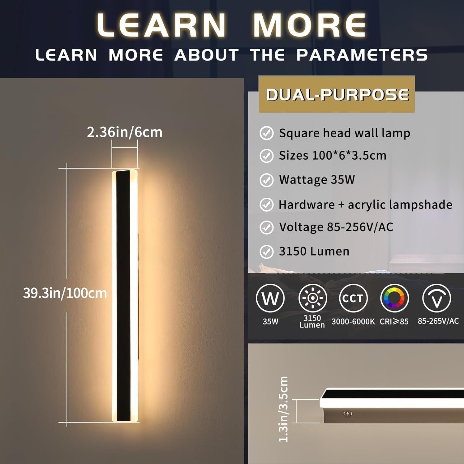 2x 100cm LED Outdoor Wall Lights IP65 Remote Dimmable Modern Garden Lamps